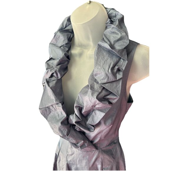 Adrianna Papell Blue Iridescent Ruffle Collar Midi Dress Size 6 Wedding Guest - Picture 9 of 12